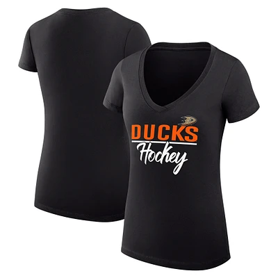 Women's G-III 4Her by Carl Banks Black Anaheim Ducks Super-Slim Fit Lightweight Graphic V-Neck T-Shirt