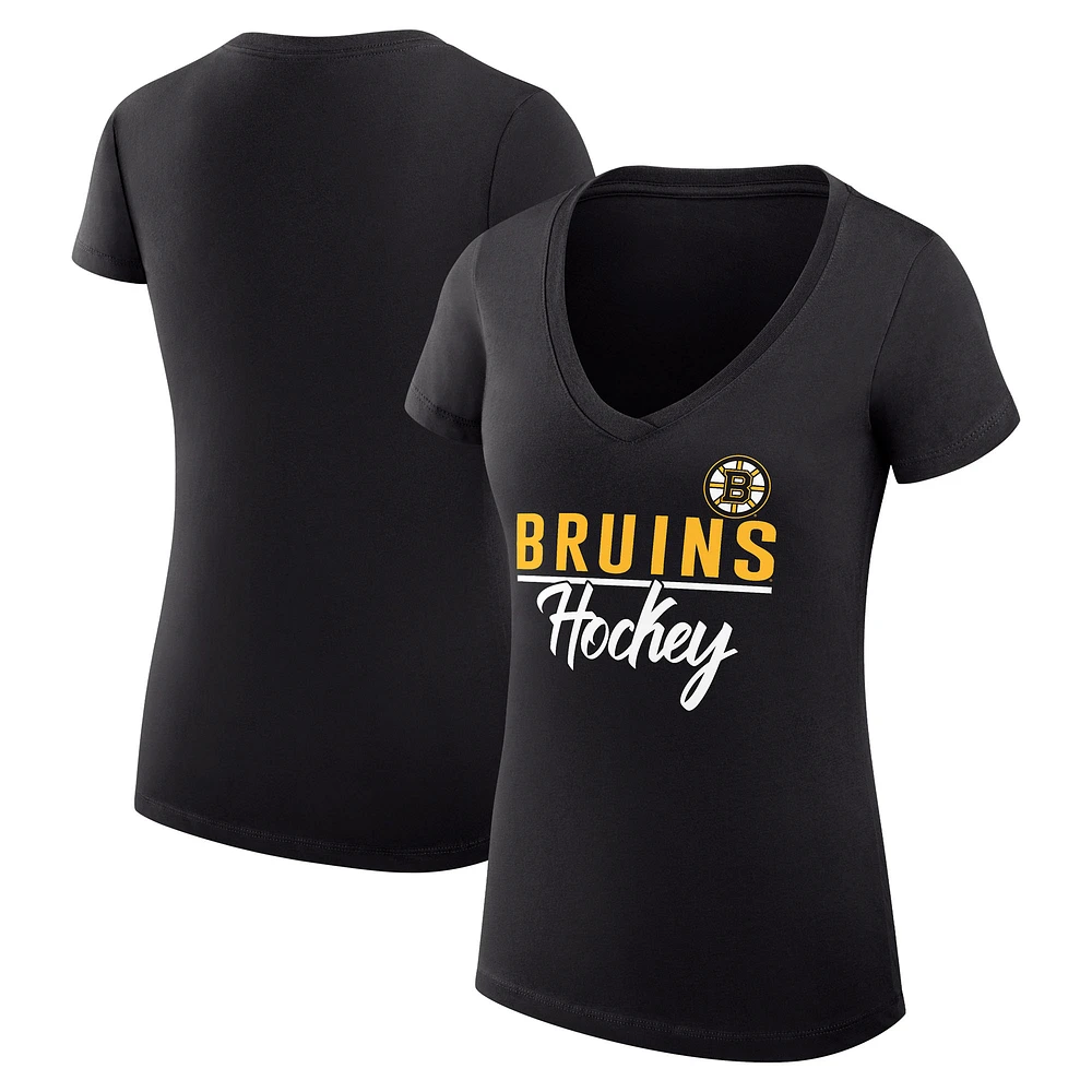 Women's G-III 4Her by Carl Banks Black Boston Bruins Super-Slim Fit Lightweight Graphic V-Neck T-Shirt