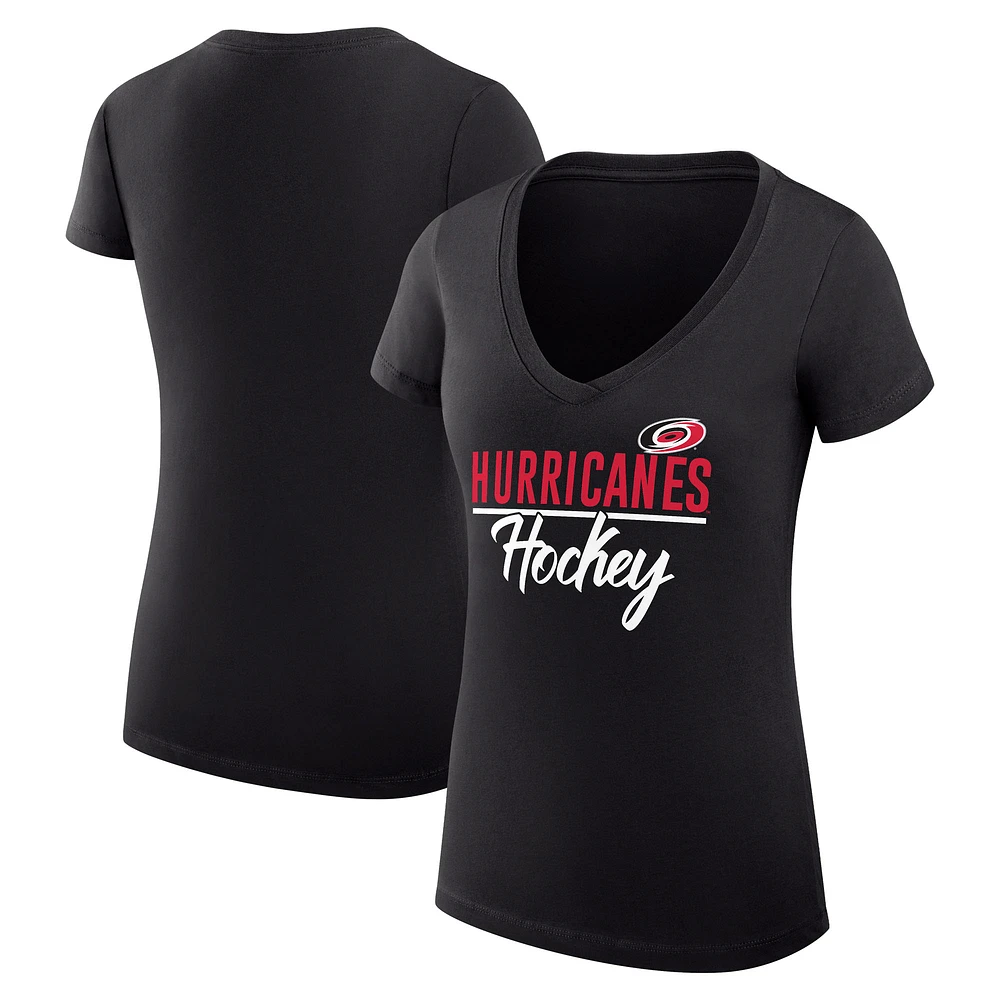 Women's G-III 4Her by Carl Banks Black Carolina Hurricanes Super-Slim Fit Lightweight Graphic V-Neck T-Shirt