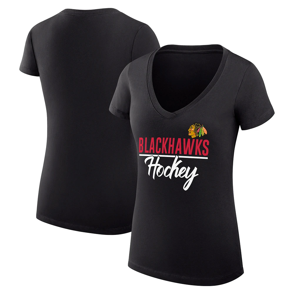 Women's G-III 4Her by Carl Banks Black Chicago Blackhawks Super-Slim Fit Lightweight Graphic V-Neck T-Shirt