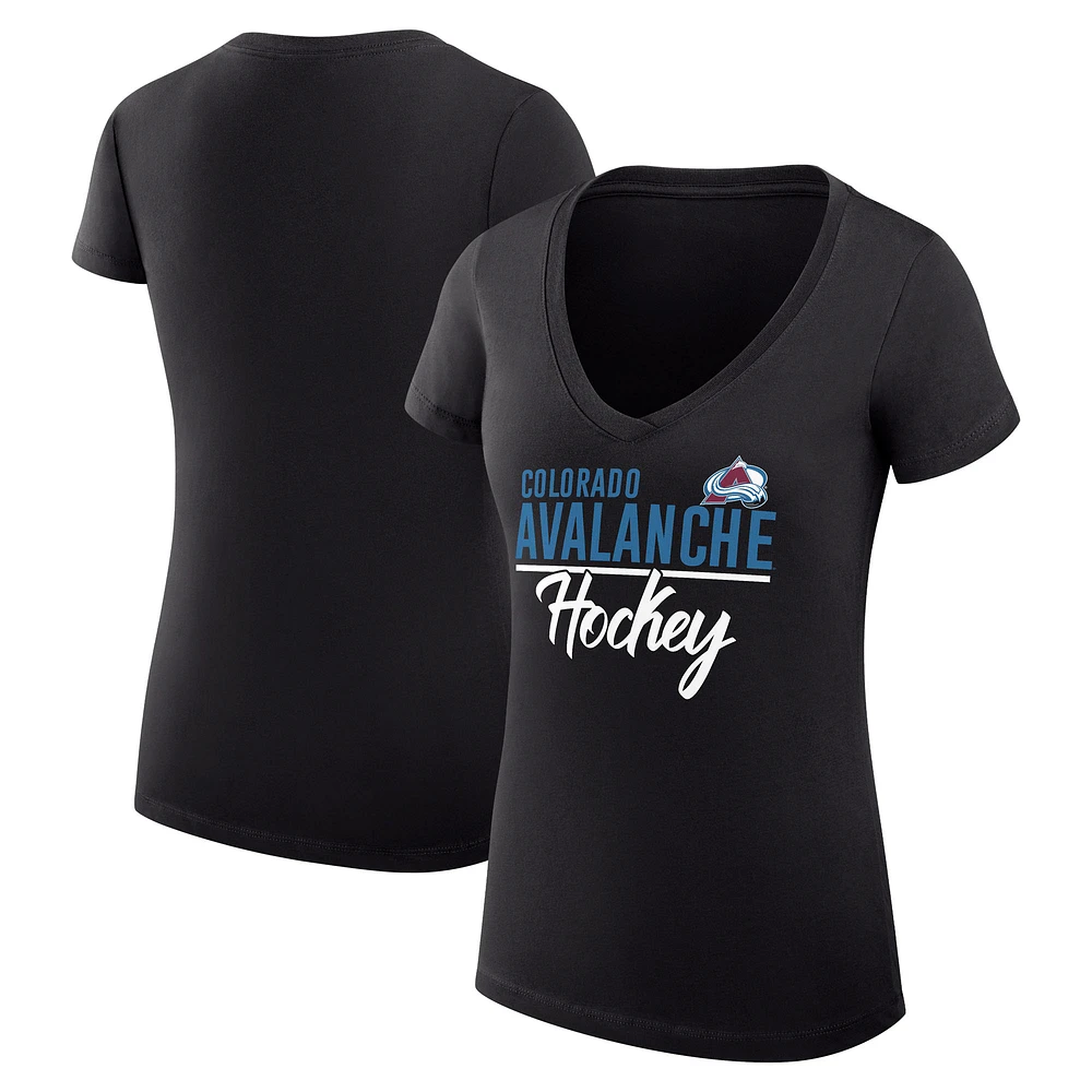 Women's G-III 4Her by Carl Banks Black Colorado Avalanche Super-Slim Fit Lightweight Graphic V-Neck T-Shirt