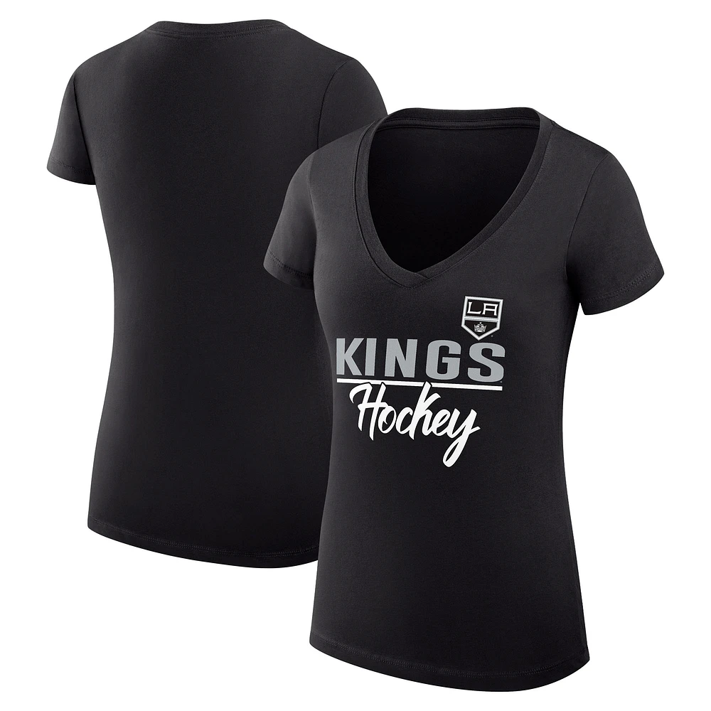 Women's G-III 4Her by Carl Banks Black Los Angeles Kings Super-Slim Fit Lightweight Graphic V-Neck T-Shirt