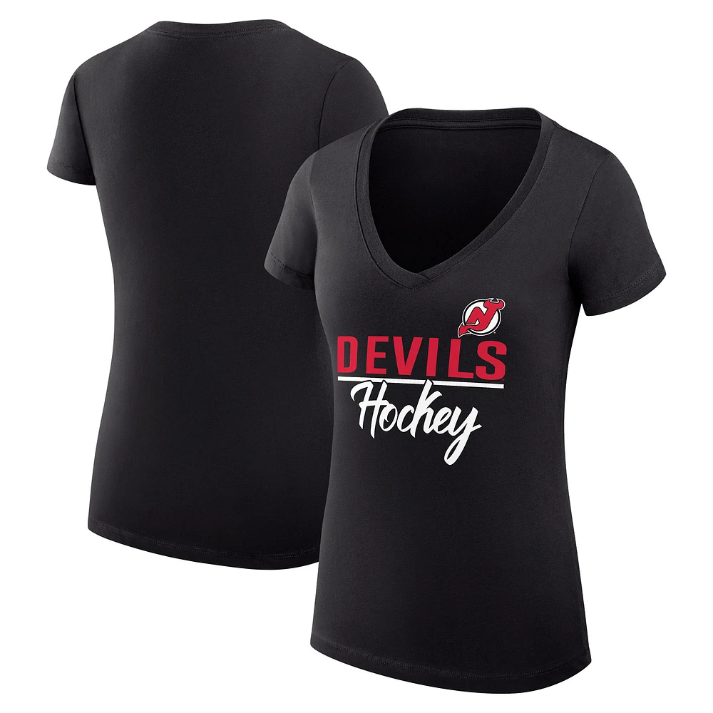 Women's G-III 4Her by Carl Banks Black New Jersey Devils Super-Slim Fit Lightweight Graphic V-Neck T-Shirt