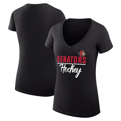 Women's G-III 4Her by Carl Banks Black Ottawa Senators Super-Slim Fit Lightweight Graphic V-Neck T-Shirt