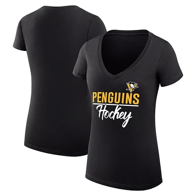 Women's G-III 4Her by Carl Banks Black Pittsburgh Penguins Super-Slim Fit Lightweight Graphic V-Neck T-Shirt