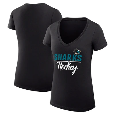 Women's G-III 4Her by Carl Banks Black San Jose Sharks Super-Slim Fit Lightweight Graphic V-Neck T-Shirt