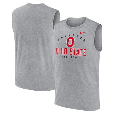 Men's Nike Heather Gray Ohio State Buckeyes Primetime Legend Mascot Lock Up Performance Muscle Tank Top