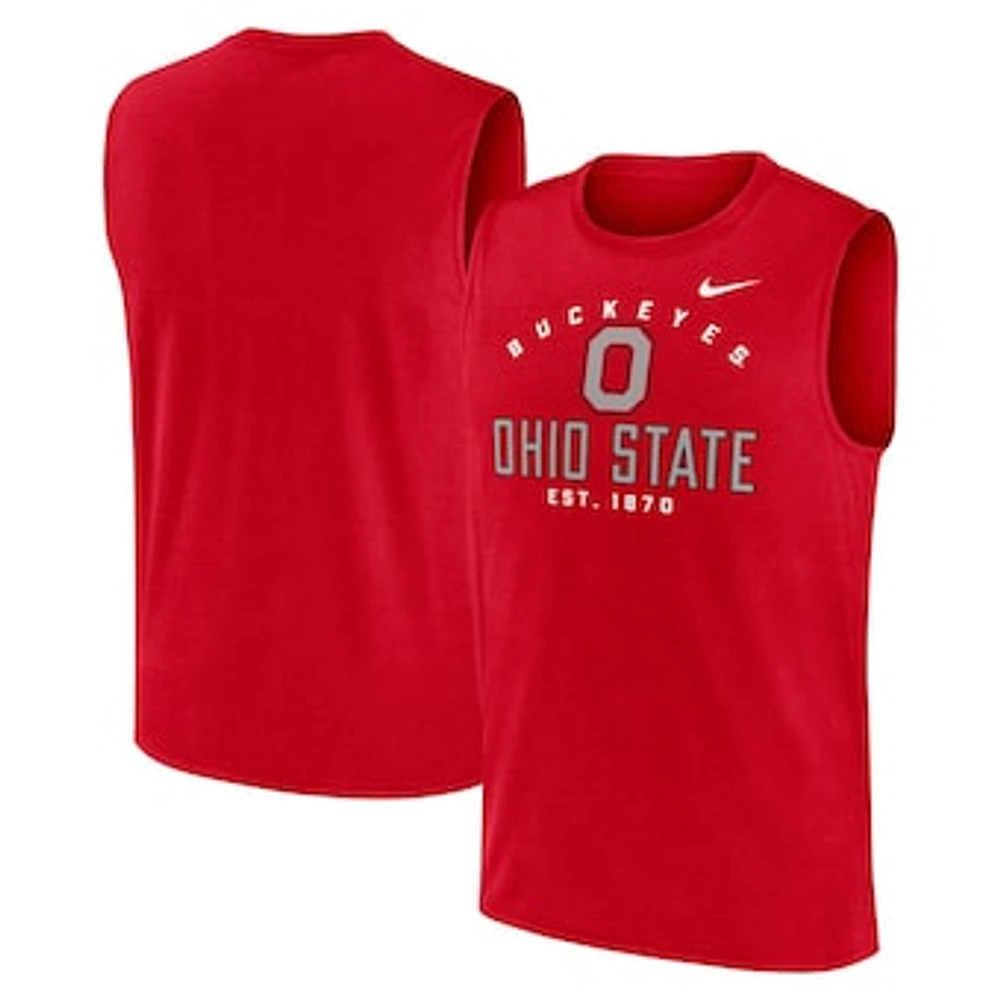 Men's Nike Scarlet Ohio State Buckeyes Primetime Legend Mascot Lock Up Performance Muscle Tank Top