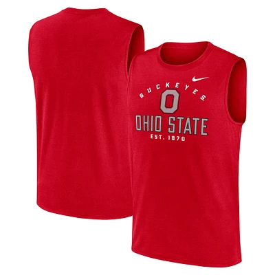 Men's Nike Scarlet Ohio State Buckeyes Primetime Legend Mascot Lock Up Performance Muscle Tank Top