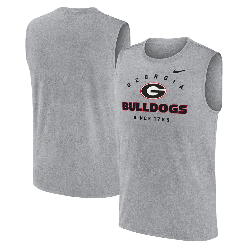 Men's Nike Heather Gray Georgia Bulldogs Primetime Legend Mascot Lock Up Performance Muscle Tank Top