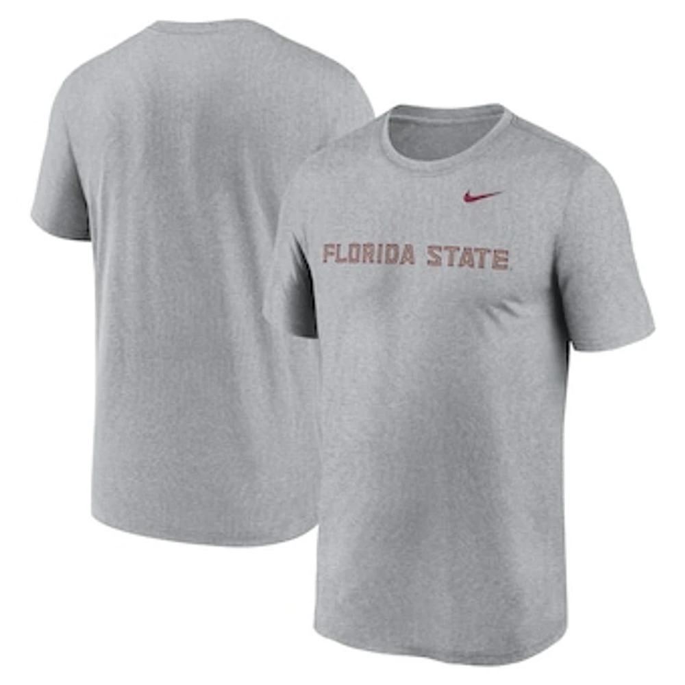 Men's Nike Heather Gray Florida State Seminoles Primetime Legend Wordmark T-Shirt
