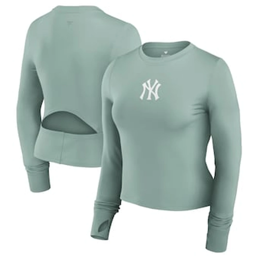 Women's Fanatics Green New York Yankees Studio Fitted Long Sleeve Gym Top