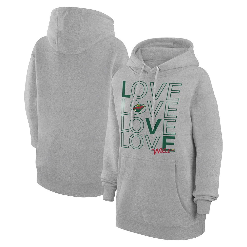 Women's G-III 4Her by Carl Banks Gray Minnesota Wild Hockey Love Fleece Pullover Hoodie