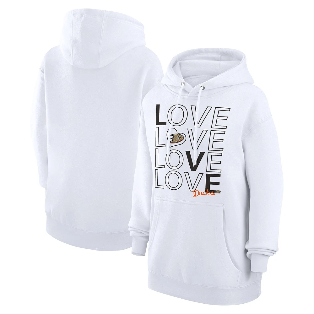 Women's G-III 4Her by Carl Banks White Anaheim Ducks Hockey Love Fleece Pullover Hoodie