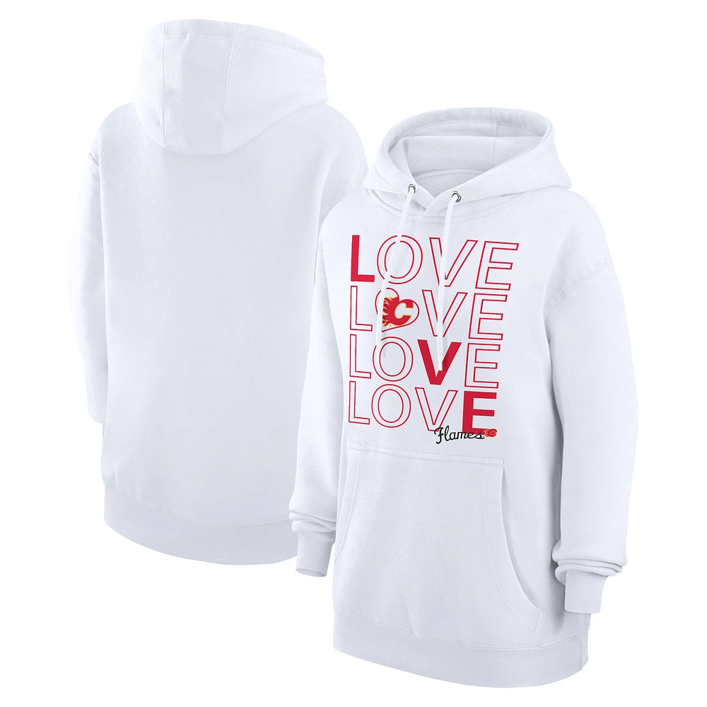 Women's G-III 4Her by Carl Banks White Calgary Flames Hockey Love Fleece Pullover Hoodie