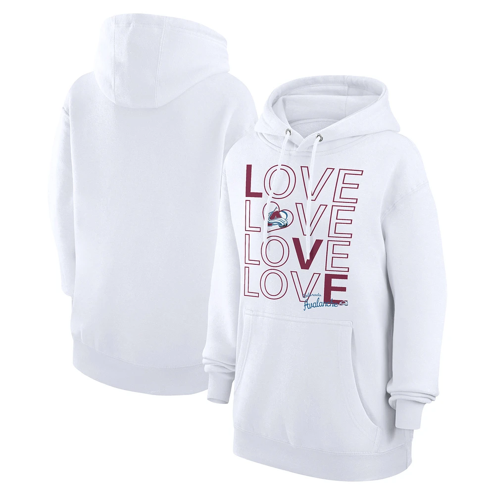 Women's G-III 4Her by Carl Banks White Colorado Avalanche Hockey Love Fleece Pullover Hoodie