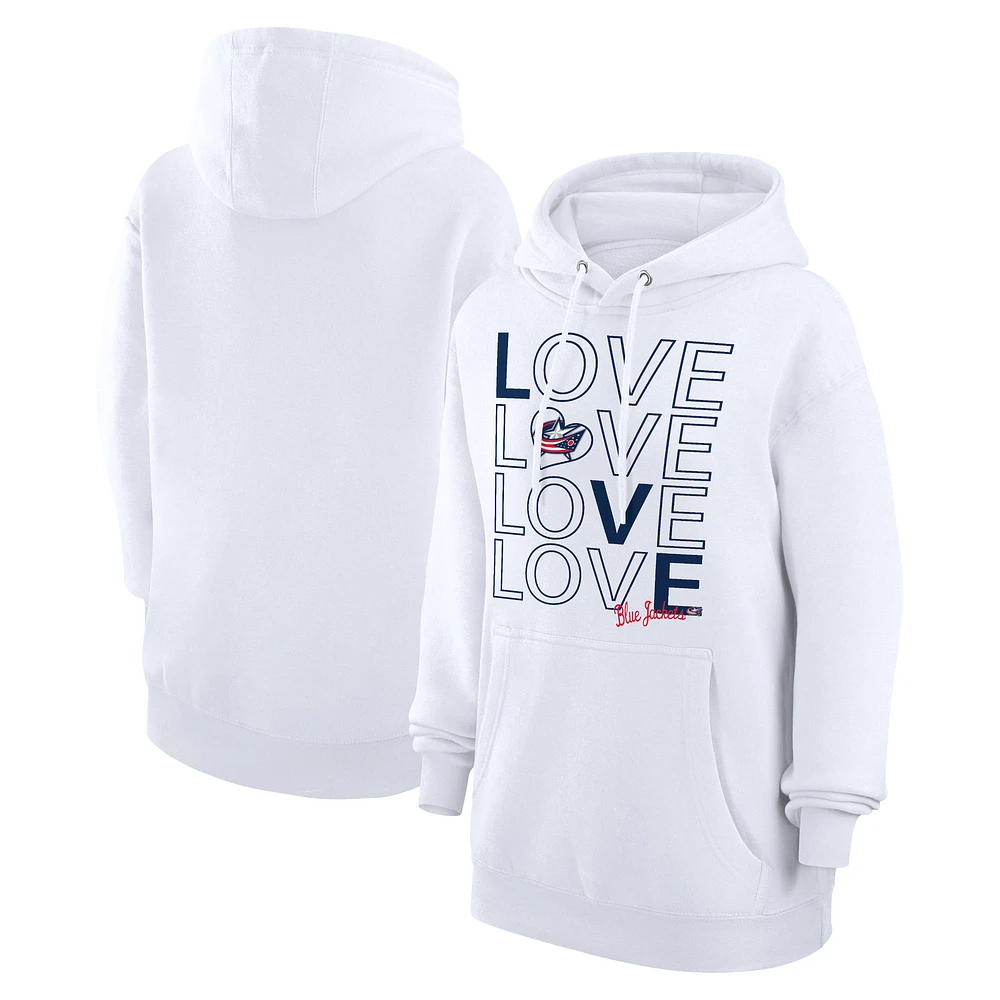 Women's G-III 4Her by Carl Banks White Columbus Blue Jackets Hockey Love Fleece Pullover Hoodie