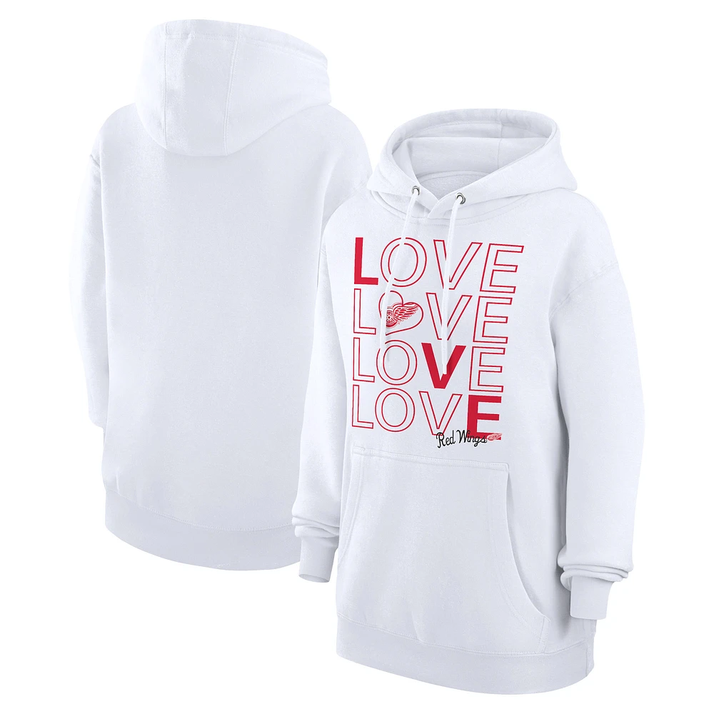Women's G-III 4Her by Carl Banks White Detroit Red Wings Hockey Love Fleece Pullover Hoodie