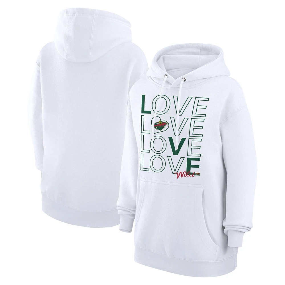 Women's G-III 4Her by Carl Banks White Minnesota Wild Hockey Love Fleece Pullover Hoodie