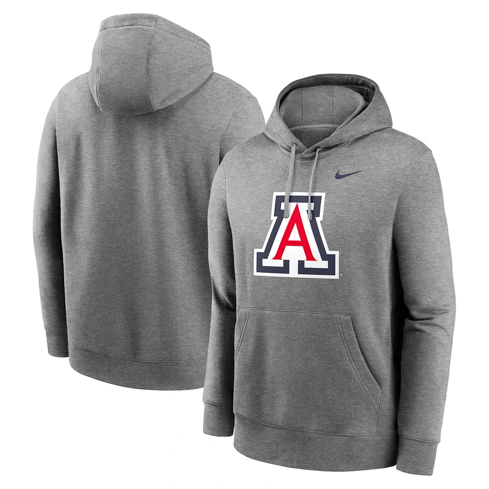 Men's Nike Heather Gray Arizona Wildcats Primetime Club Fleece Pullover Hoodie
