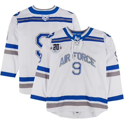 Air Force Falcons Team-Issued #9 White and Blue Jersey with Atlantic Hockey 20th Anniversary Patch from the Hockey Program