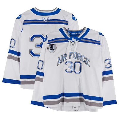 Air Force Falcons Team-Issued #30 White and Blue Jersey with Atlantic Hockey 20th Anniversary Patch from the Hockey Program