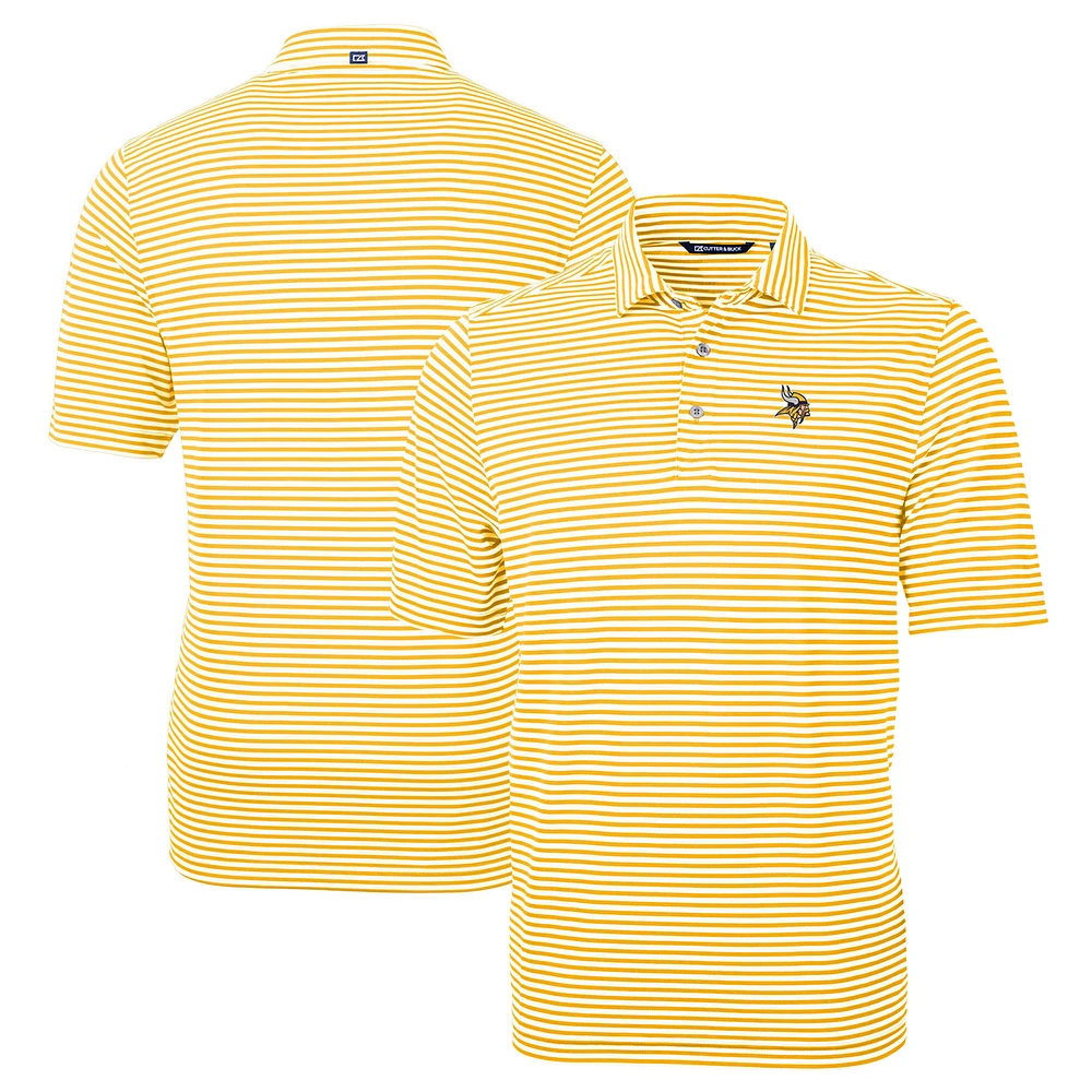 Men's Cutter & Buck Gold Minnesota Vikings Virtue Eco Pique Stripe Recycled Polo
