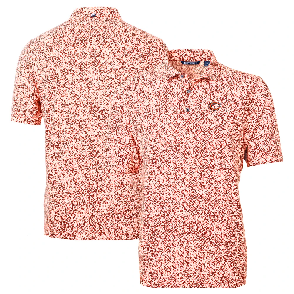 Men's Cutter & Buck Orange Chicago Bears Virtue Eco Pique Botanical Print Recycled Polo
