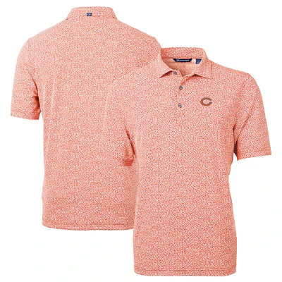 Men's Cutter & Buck Orange Chicago Bears Virtue Eco Pique Botanical Print Recycled Polo