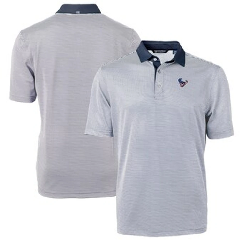 Men's Cutter & Buck Blue/White Houston Texans Virtue Eco Pique Micro Stripe Recycled Polo