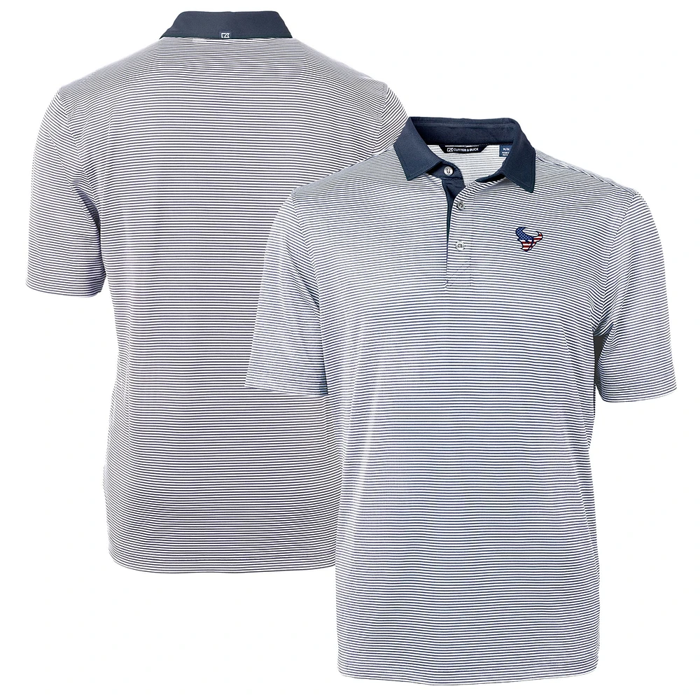 Men's Cutter & Buck Blue/White Houston Texans Virtue Eco Pique Micro Stripe Recycled Polo