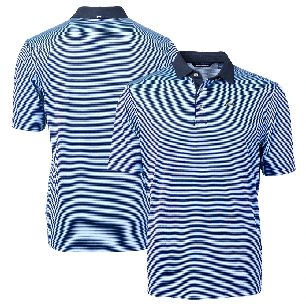 Men's Cutter & Buck Blue/Navy Los Angeles Chargers Virtue Eco Pique Micro Stripe Recycled Polo