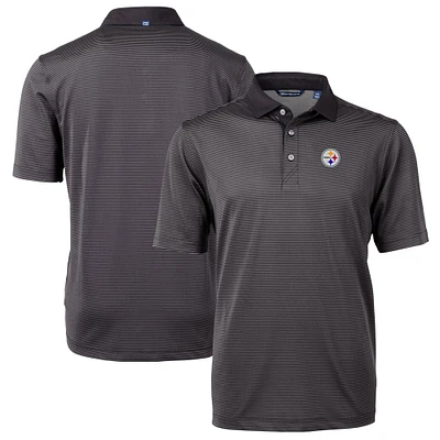 Men's Cutter & Buck Black/Gray Pittsburgh Steelers Virtue Eco Pique Micro Stripe Recycled Polo