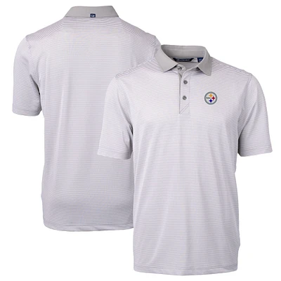 Men's Cutter & Buck Gray/White Pittsburgh Steelers Virtue Eco Pique Micro Stripe Recycled Polo