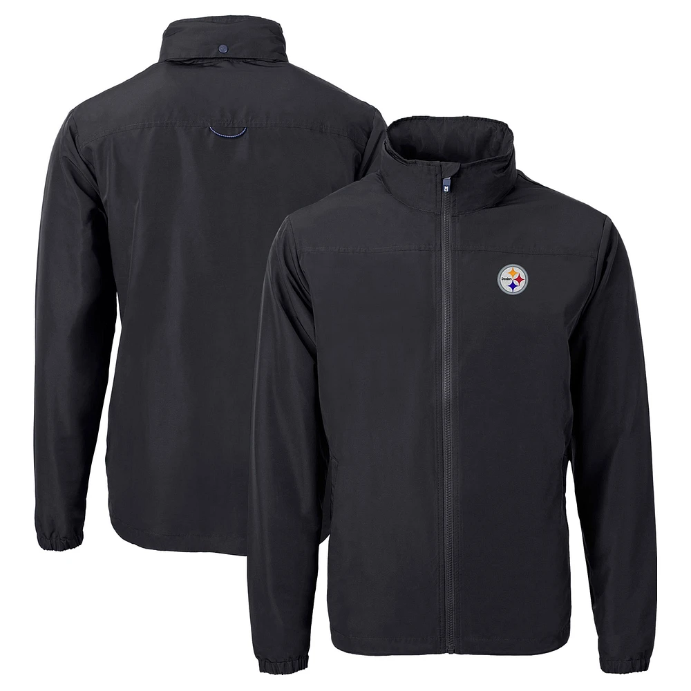 Men's Cutter & Buck Black Pittsburgh Steelers Charter Eco Recycled Full-Zip Jacket