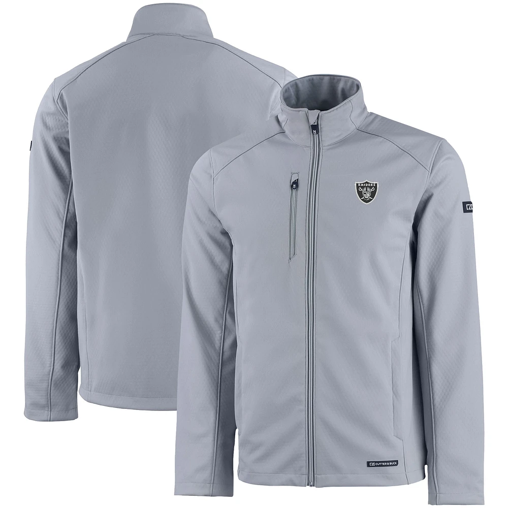 Men's Cutter & Buck Gray Las Vegas Raiders Evoke Eco Softshell Recycled Full-Zip Jacket
