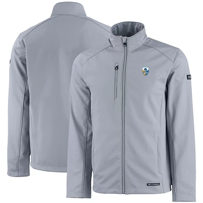 Men's Cutter & Buck Gray Los Angeles Chargers Evoke Eco Softshell Recycled Full-Zip Jacket