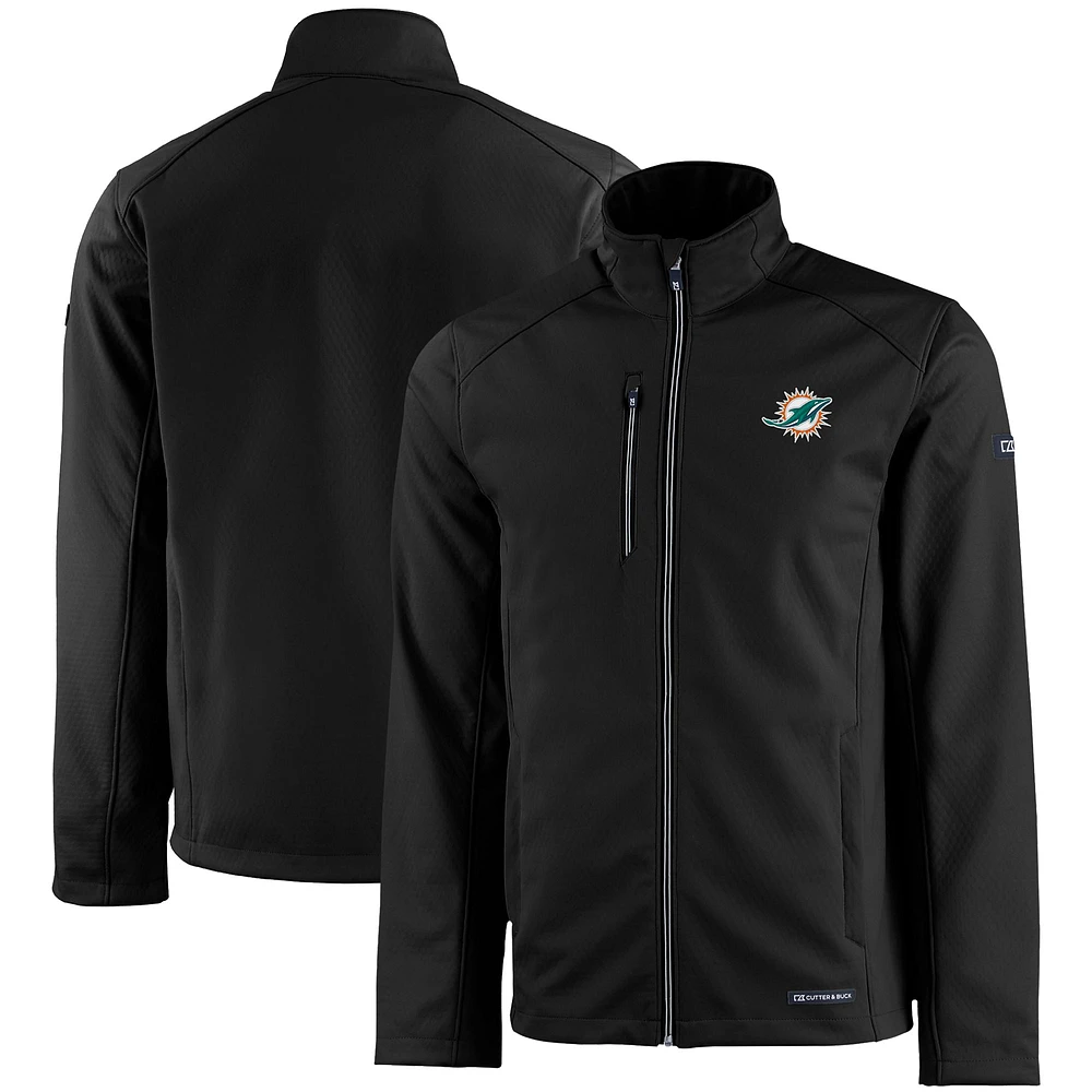Men's Cutter & Buck Black Miami Dolphins Evoke Eco Softshell Recycled Full-Zip Jacket