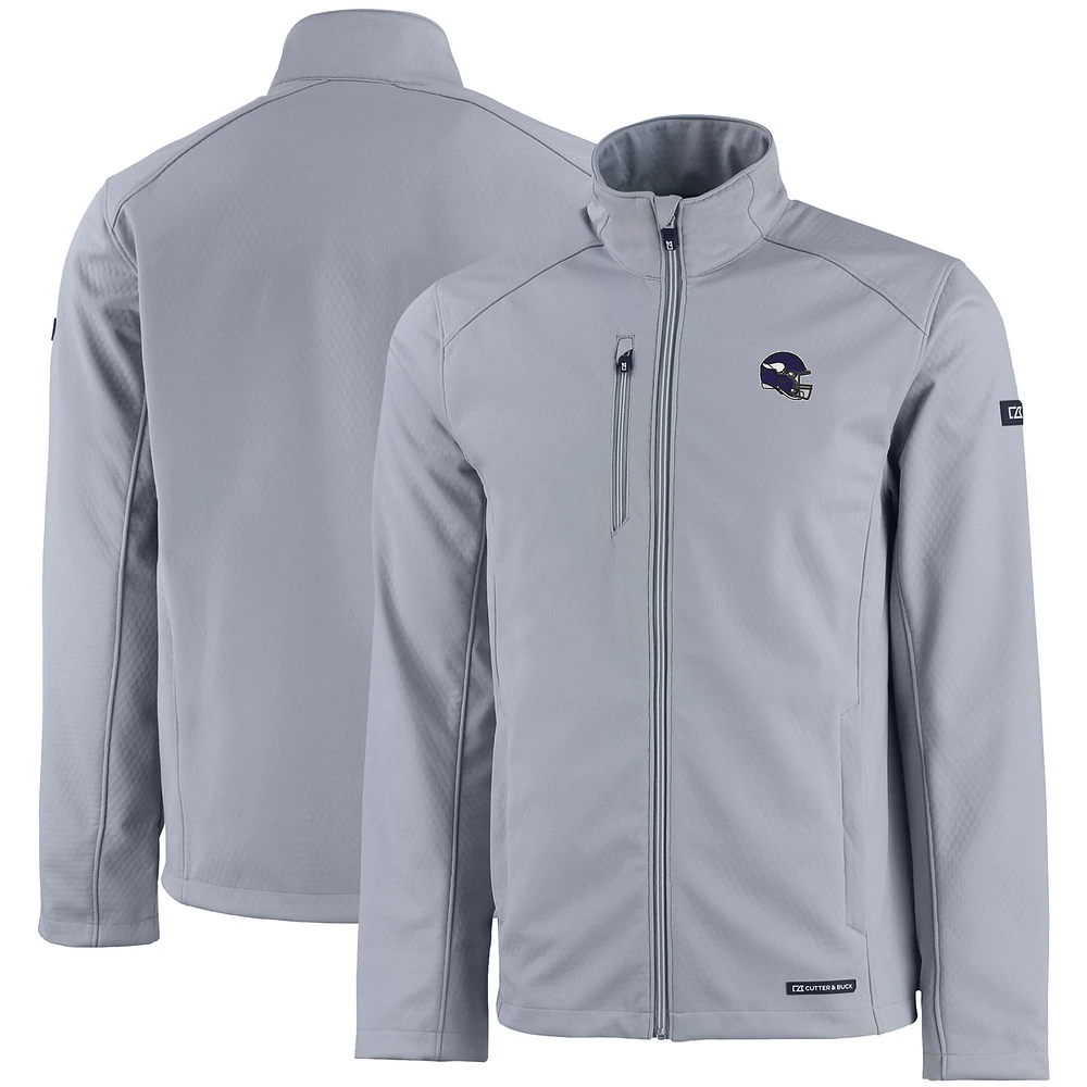 Men's Cutter & Buck Gray Minnesota Vikings Evoke Eco Softshell Recycled Full-Zip Jacket