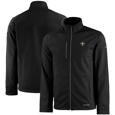 Men's Cutter & Buck Black New Orleans Saints Evoke Eco Softshell Recycled Full-Zip Jacket