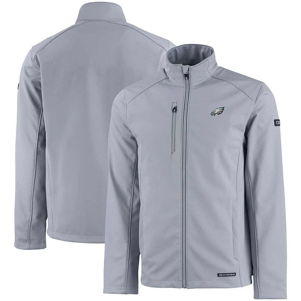 Men's Cutter & Buck Gray Philadelphia Eagles Evoke Eco Softshell Recycled Full-Zip Jacket