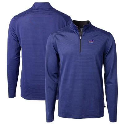 Men's Cutter & Buck Royal/Black Buffalo Bills Virtue Eco Pique Micro Stripe Recycled Quarter-Zip Pullover Top