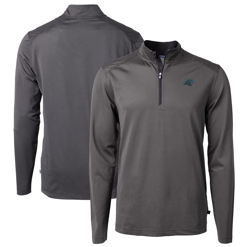 Men's Cutter & Buck /Gray Carolina Panthers Virtue Eco Pique Micro Stripe Recycled Quarter-Zip Pullover Top
