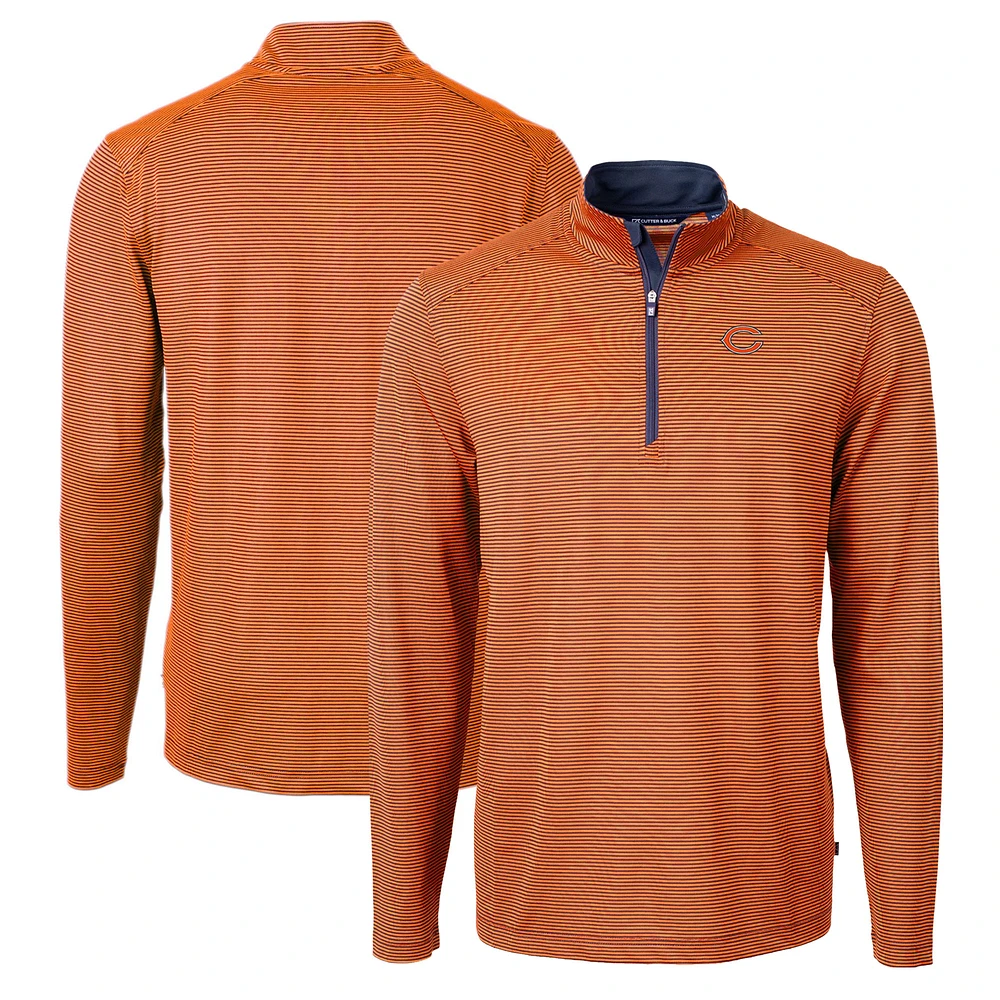 Men's Cutter & Buck Orange/Navy Chicago Bears Virtue Eco Pique Micro Stripe Recycled Quarter-Zip Pullover Top