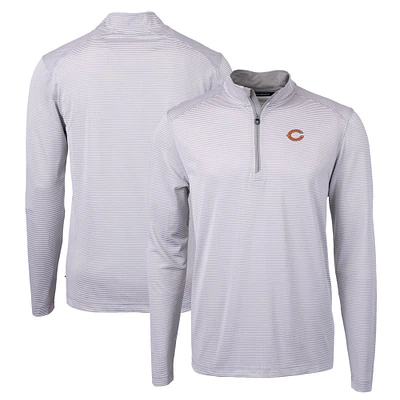 Men's Cutter & Buck Gray/White Chicago Bears Virtue Eco Pique Micro Stripe Recycled Quarter-Zip Pullover Top