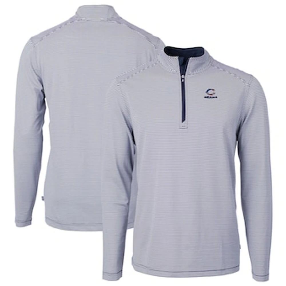 Men's Cutter & Buck Navy/ Chicago Bears Virtue Eco Pique Micro Stripe Recycled Quarter-Zip Pullover Top