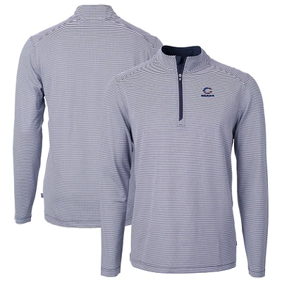 Men's Cutter & Buck /Navy Chicago Bears Virtue Eco Pique Micro Stripe Recycled Quarter-Zip Pullover Top