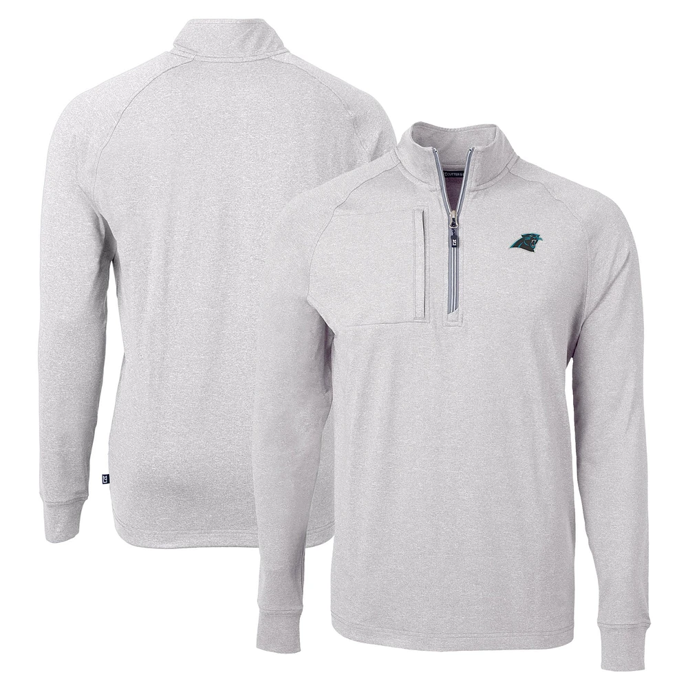 Men's Cutter & Buck Heather Gray Carolina Panthers Adapt Eco Knit Quarter-Zip Pullover Top