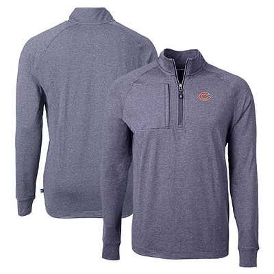 Men's Cutter & Buck Heather Navy Chicago Bears Adapt Eco Knit Quarter-Zip Pullover Top