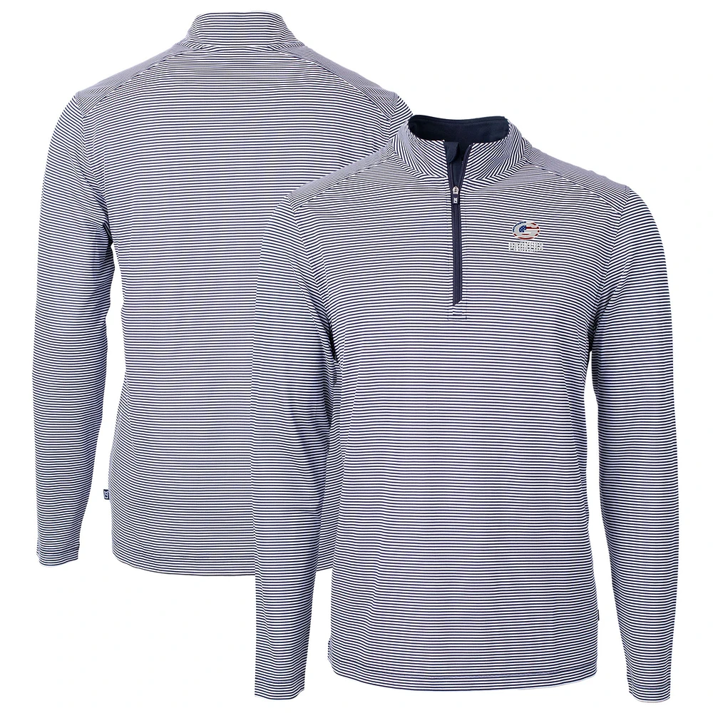 Men's Cutter & Buck Navy/ Green Bay Packers Virtue Eco Pique Micro Stripe Recycled Quarter-Zip Pullover Top